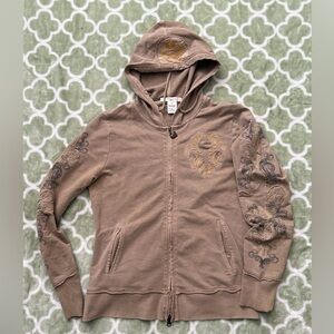 Vertigo Paris Y2K Zipper Hoodie Brown Gold Grunge